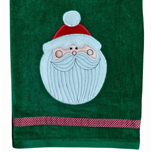 New Santa Bath & Hand Towel Set Green Red Trim Christmas Holiday Decor Kmart VTG - Picture 2 of 7